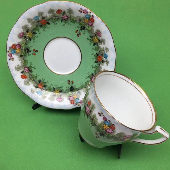 Ansley cup and saucer green bone of china made in England vintage from the 50's - Picture 5 of 6